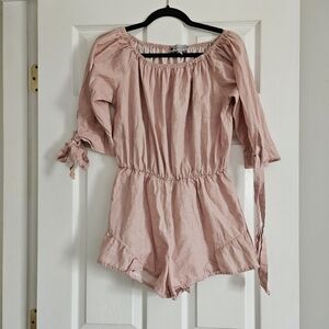 Paulina Katarina Pink Striped Off-Shoulder Romper MEDIUM